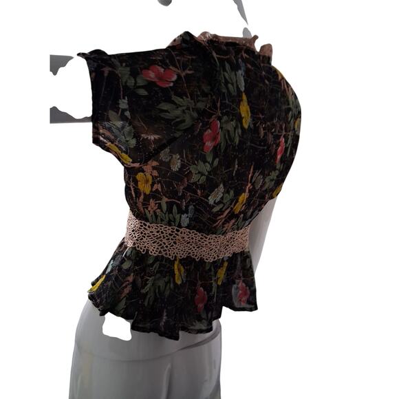 Foxie Dox Lace‎ Mesh Sheer Women's size Small  Romantic Farah Floral Crochet Top - Picture 4 of 12